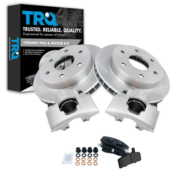 TRQ Front Ceramic Disc Brake Pad Rotor & Caliper Kit Fits Select Chevy GMC K1500 K2500