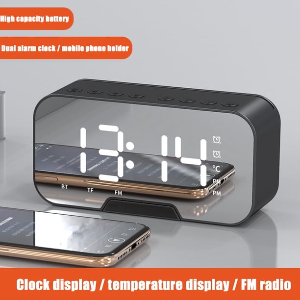 Despertador Portátil Con Transmisión De Voz Con Altavoz De Tarjeta Bluetooth Inalámbrico Y Radio Fm Reloj Despertador Con Espejo Led Manos Libres Eigraketly HA040716-01