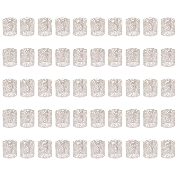 Uxcell 50Pcs Candle Wraps, Laser Cut Votive Candles Holder Wraps for LED Tealight Candles, Tea Light Wrap Lampshade for Elegant Festival Birthday Wedding, Leaf Pattern Silver