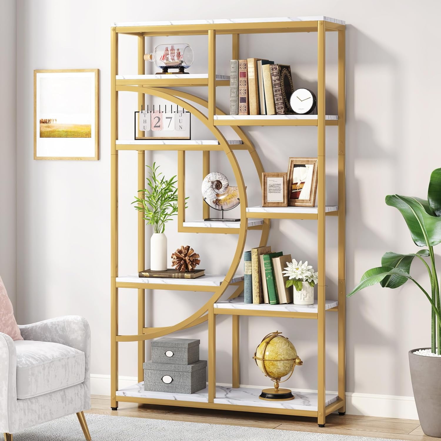 MAYEERTY Freestanding 9-Tier Etagere Bookshelf Industrial Charm Home Decor Display Shelf