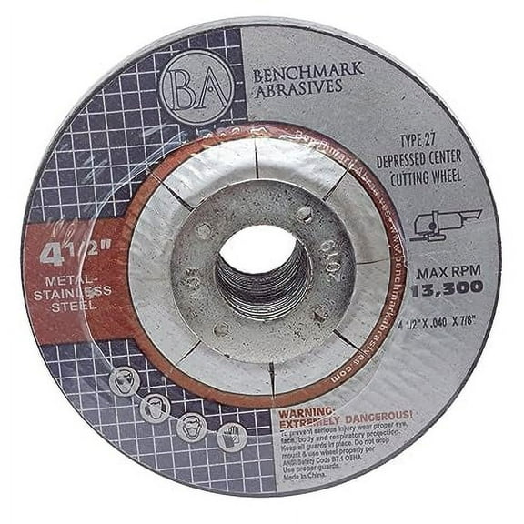 Benchmark Abrasives 4-1/2" Aluminum Oxide Depressed Center Thin Cut Off Wheel .040" Thick 7/8"Arbor - 50 Pack