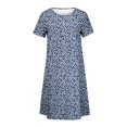 thumbnail image 3 of QJUHUNG Midi pour Femmes Été Décontracté en Vrac Boho Imprimé Floral Col Rond Manches Courtes Genou Longueur Robe Froncée avec Poches, 3 of 4
