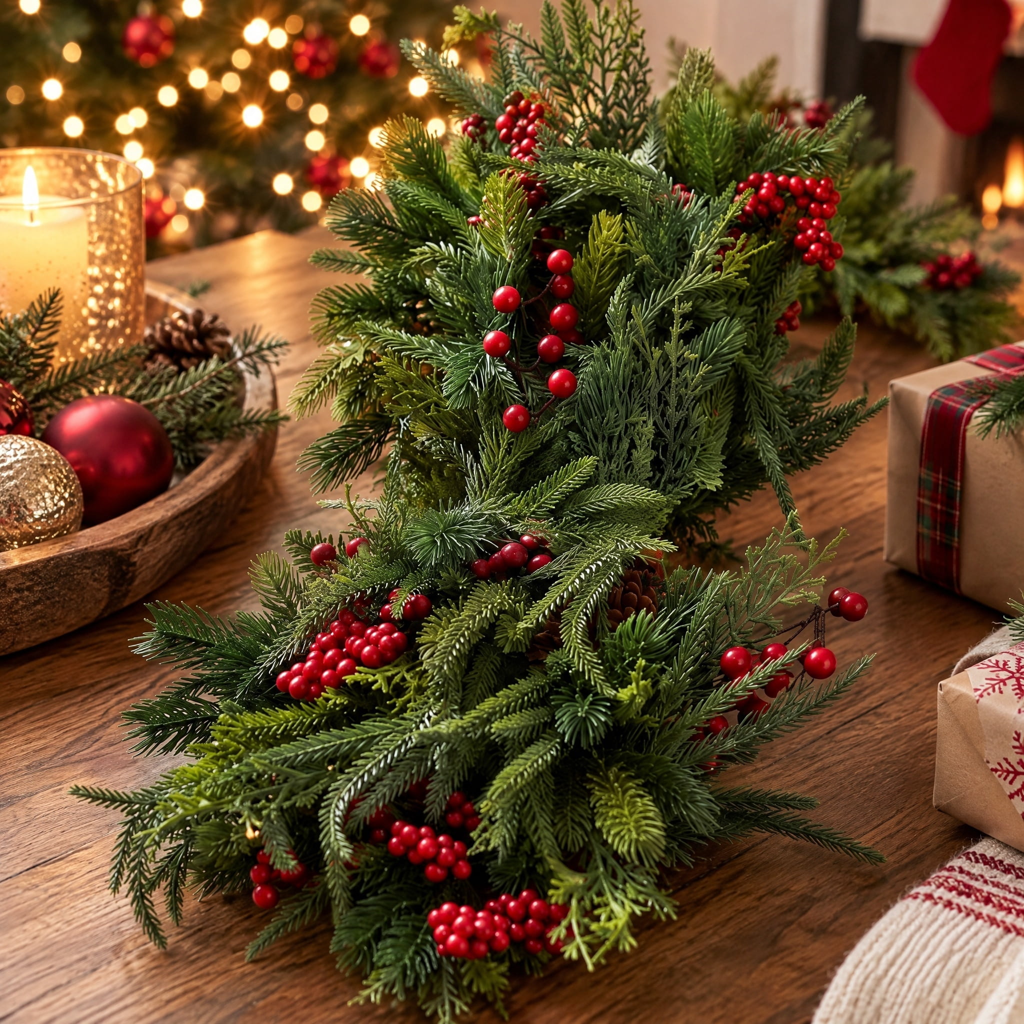 Fairfield Natural Feel Unlit Artificial Christmas Garland, Green, 9', by Holiday Time