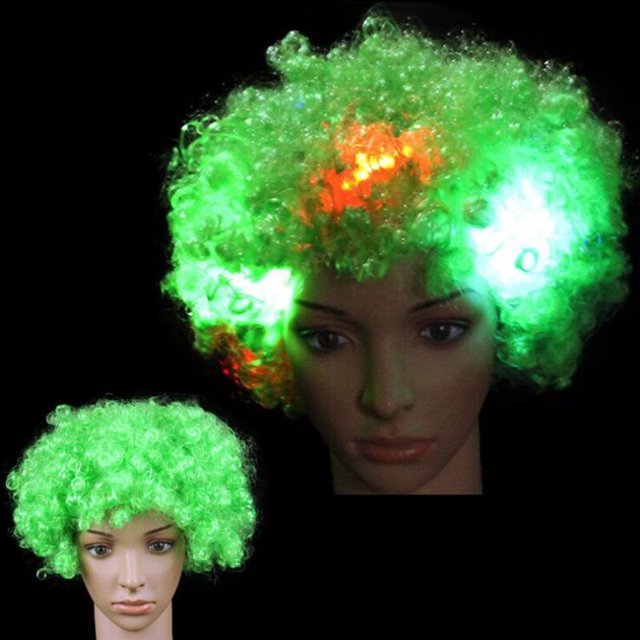 Nouvelle Explosion Colorée de Tête LED Lumière Clignotante Perruque Cheveux Fans de Football Accessoires Amusants Fête Rave Lueur Fournitures de Fête Vert