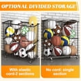 thumbnail image 6 of Large Garage Ball Storage Rolling Floor Sports Equipment Organizer: Freestanding Ball Rack with Elastic Rope Ball Holder for Basketball Soccer Football Volleyball Garage Gym Black, 6 of 8