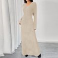 thumbnail image 3 of Women's Sweater Dress Knit Dress V-Neck Long Sleeve Single Breasted Button Elegant Maxi Dress for Spring Fall Casual,Khaki,S, 3 of 7