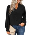 thumbnail image 4 of SAYOO Mujer Primavera Otoño Camisa casual Color sólido Manga larga Cuello en V Blusas con botones SAYOO S M L XL, 4 of 9