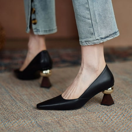 

Handmade Leather Women Pumps Sexy Pointed Toe Chic Stylish Office Working Shoes Strange High Heel Stilettos Black Dress Shoes black 38