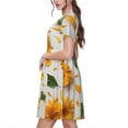 thumbnail image 2 of Susaid Sunny Yellow SunFlower Pattern Women's Casual Floral Print Crewneck Short Sleeve A Line Boho Maxi Dress, 2 of 6