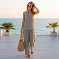 thumbnail image 6 of Womens Striped 2 Piece Sets Fashion Sleeveless V Neck Halter Top Matching Baggy Wide Leg Pants Set Summer Casual Outfits,Black XXL, 6 of 8