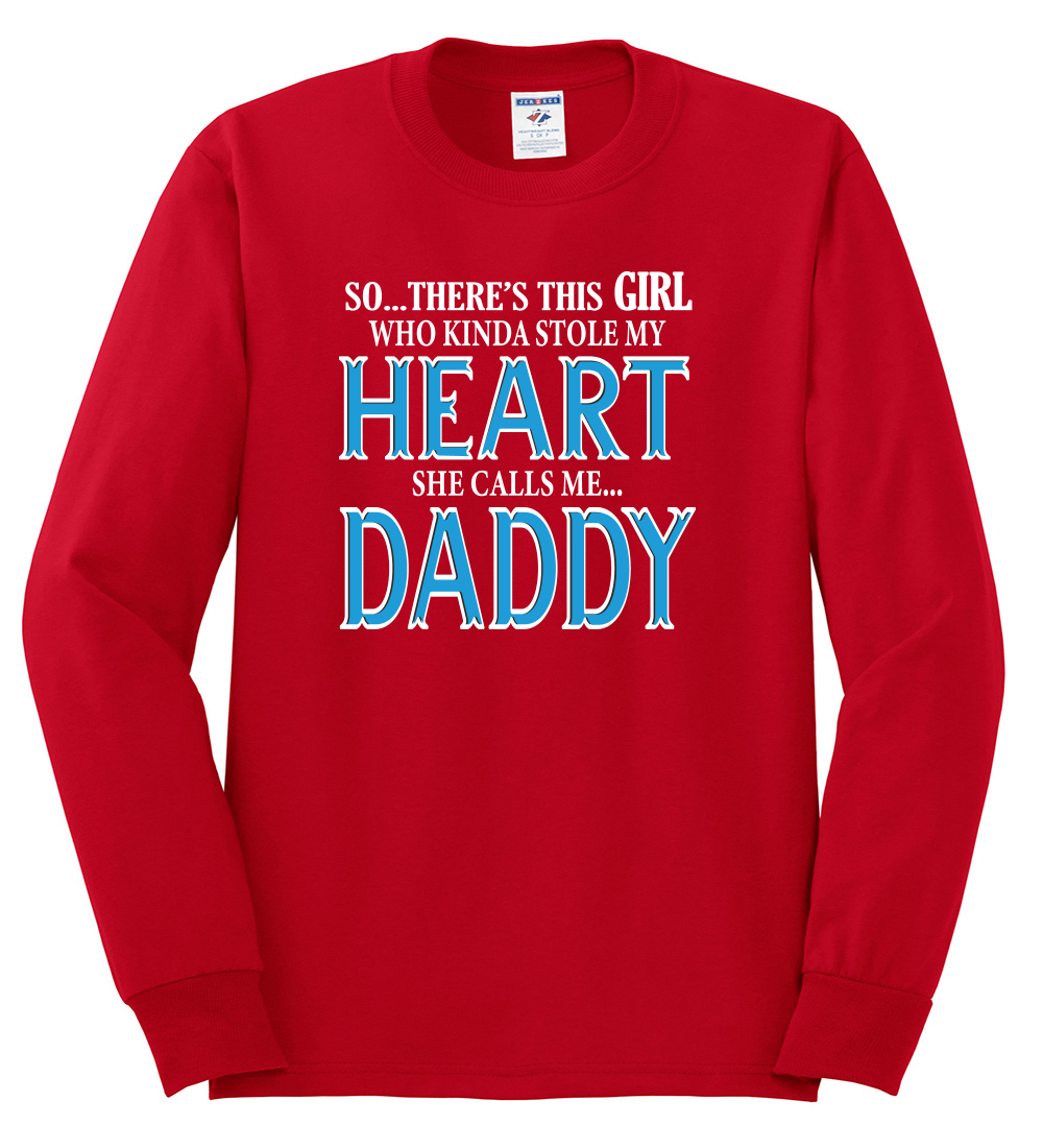 Girl Stole My Heart She Calls Me Daddy Daughter Girl Dad Father Gift | Mens Father's Day Long Sleeve T-Shirt, Red, X-Large - image 2 of 4