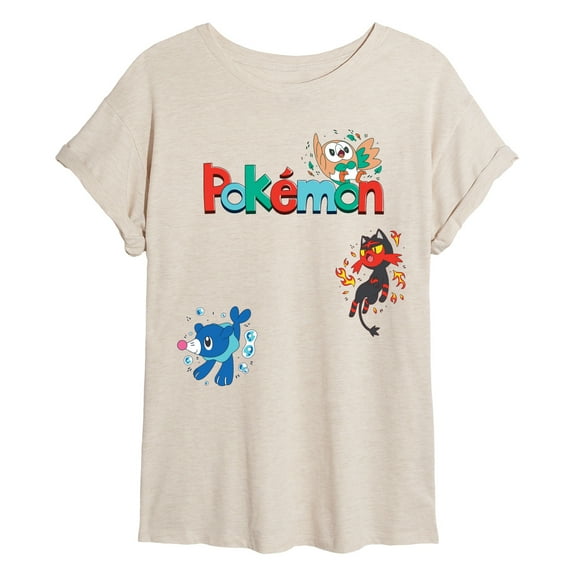 Pokémon - Rowlet, Litten, Popplio  - Womens Oversized Graphic T-Shirt