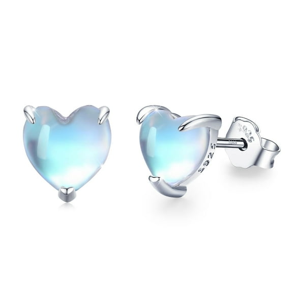 Cuoka Heart Moonstone Earrings for Women, White Gold Plated Hypoallergenic Earrings, Moonstone Stud Earrings 925 Sterling Silver Jewelry Gift