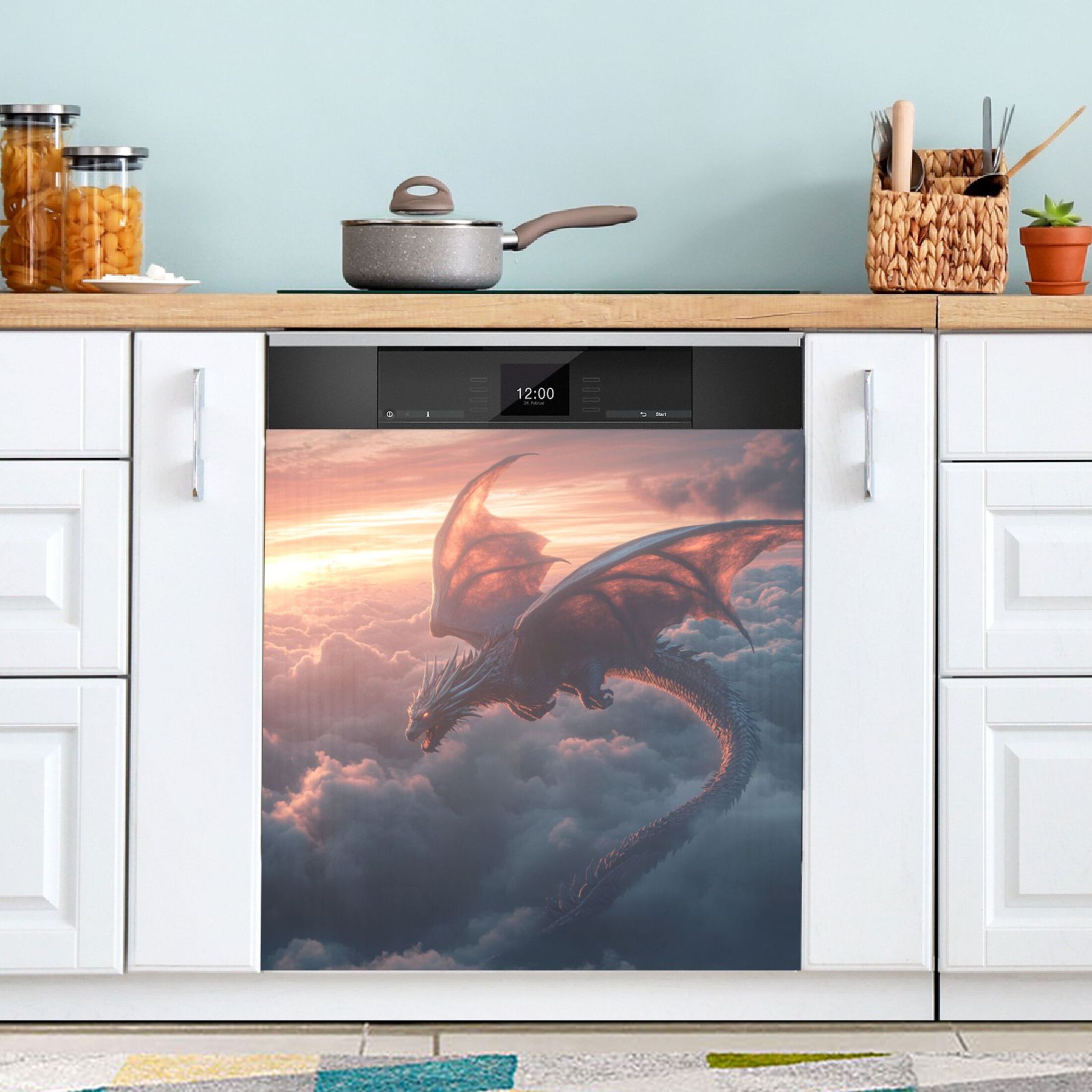 Dishwasher Magnetic Sticker 23x26 Inch Refrigerator Magnetic Sticker Washing Machine Magnetic Sticker Kitchen Panel Magnetic Sticker Home Decor Beautiful Flying Dragon