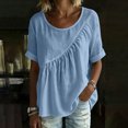 thumbnail image 4 of ClodeEU Women's Cute Crew Neck Ruched Short Sleeve T-Shirt,Solid Color Casual Loose Summer Top Blue,Women's Plus XXL, 4 of 8