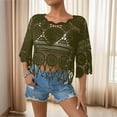 thumbnail image 5 of Women's Plain Fringe Trim Cut out Sheer Cover Up, Boho Scallop Trim 3/4 Sleeve Round Neck Cover up for Vacation, 5 of 5