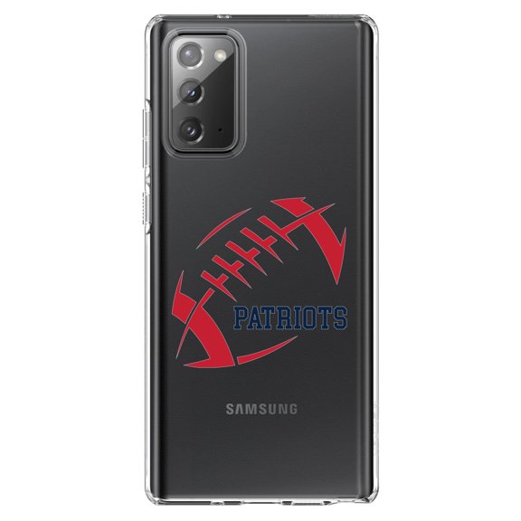 DistinctInk Clear Shockproof Hybrid Case for Galaxy Note 20 ULTRA (6.9" Screen) - TPU Bumper Acrylic Back Tempered Glass Screen Protector - Red Blue Football - Patriots