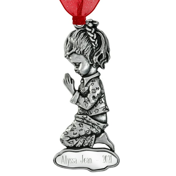 Pewter Praying Girl Christmas Tree Ornament