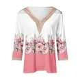 thumbnail image 4 of Stamzod Womens 3/4 Sleeve Tops and Blouses Fashion Floral Printed V Neck Beach Vacation Blouses Casual Loose Summer Plus Size Womens Clothing Pink D L, 4 of 4
