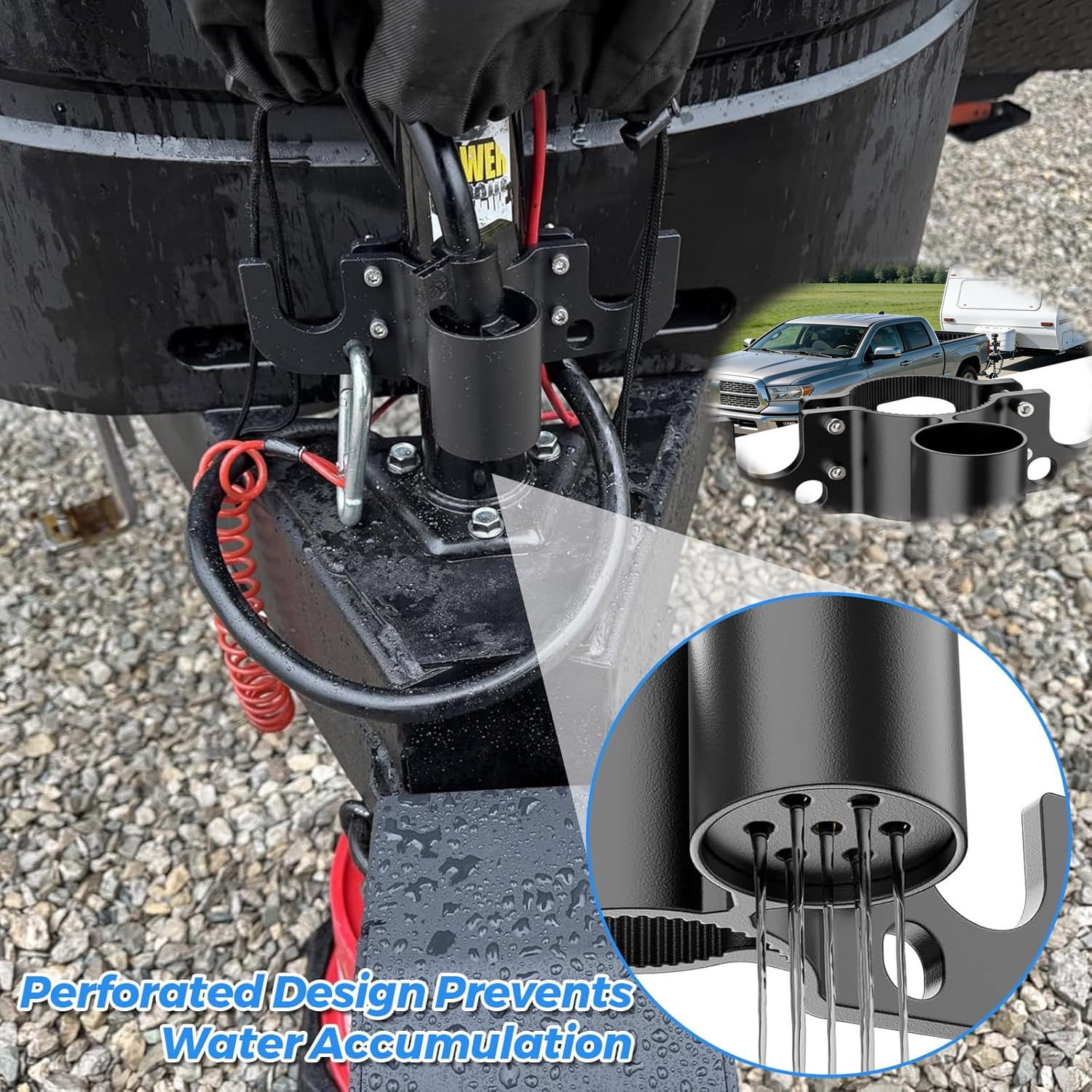 Trailer Towing Chain Organizer, Aluminum 7 Way Plug Holder Heavy Duty RV Accessories Cover Kit Outside Camper Tongue Jacks Travel Side Hooks Cable Harness , Heavy-Duty Trailer Chain Holder