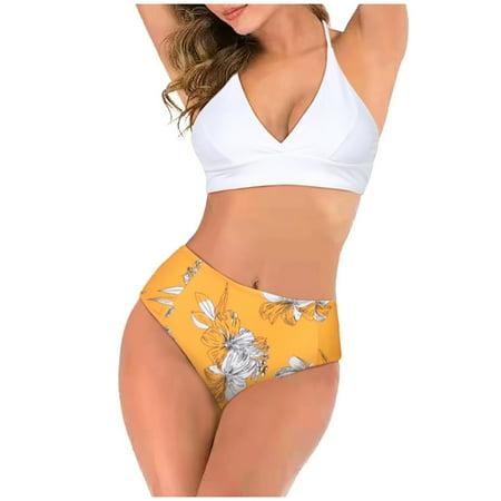 

Finelylove Womens Swimsuits Support Sport Bra Style Bikini Yellow S