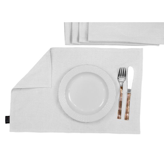 S4Sassy White Home Decor Satin Slub Table Decor Reversible Dining Washable Placemats Set-12 x 18 Inches