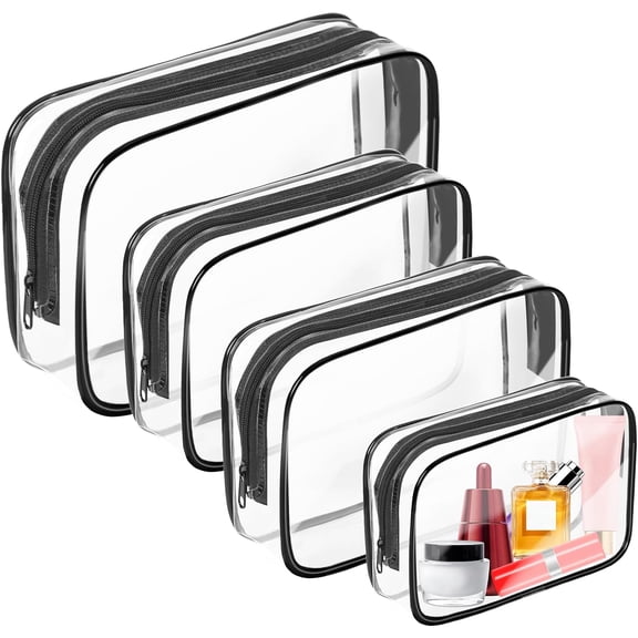 Clear Makeup Bag, Travel Toiletry Bag with Zipper, PVC Cosmetic Organizer Pouch for Airport Airline Compliant, Portable Clear Toiletry Set