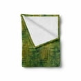 thumbnail image 2 of Green Soft Flannel Fleece Throw Blanket, Tribal Style Geometric Lines on Green Watercolor Background Digital Print, Cozy Plush for Indoor and Outdoor Use, 70" x 90", Black Yellow Green, by Ambesonne, 2 of 6
