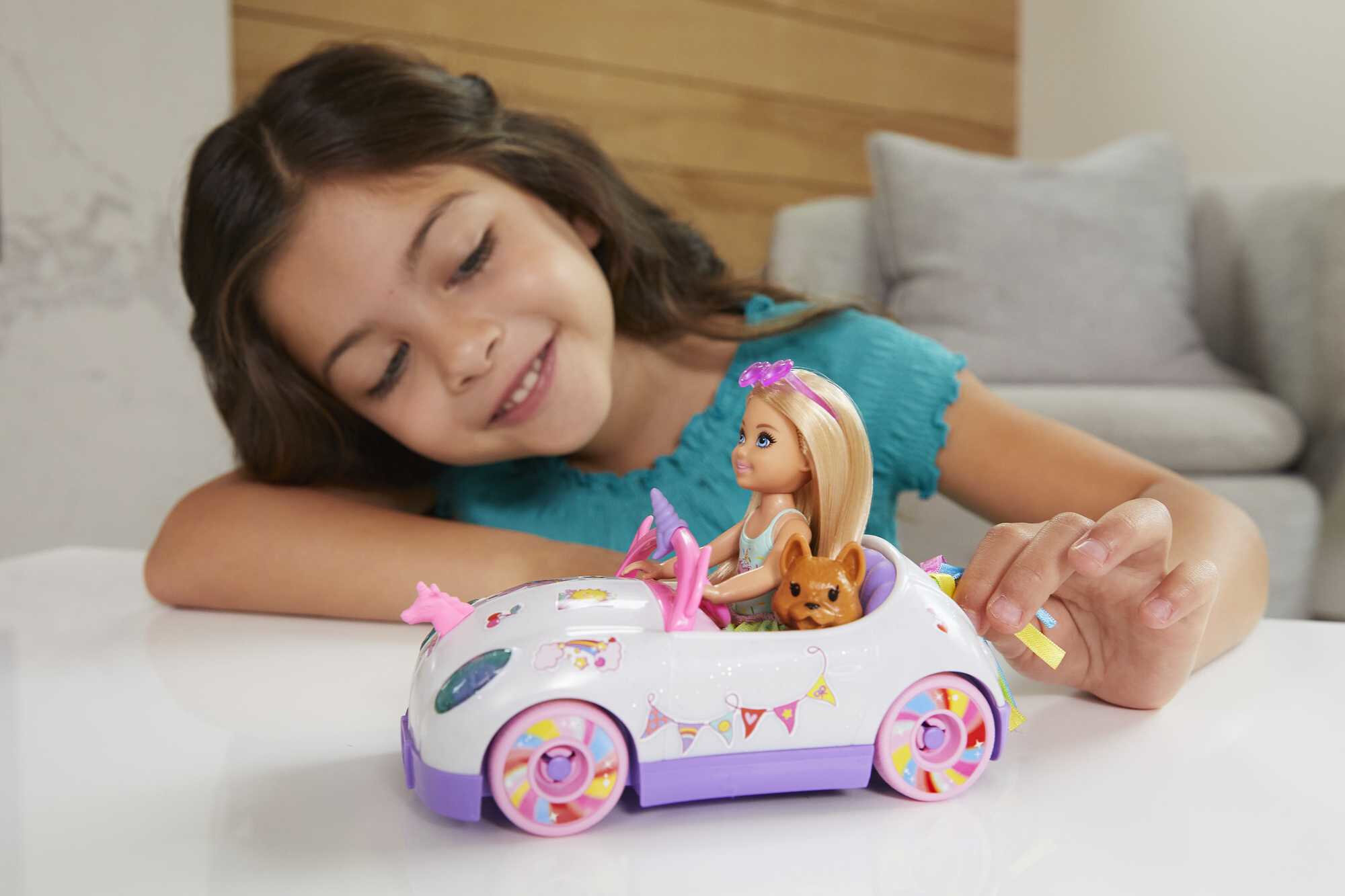 Barbie Club Chelsea Doll & Toy Car, Unicorn Theme, Blonde Small Doll, Puppy, Stickers & Accessories - image 2 of 6