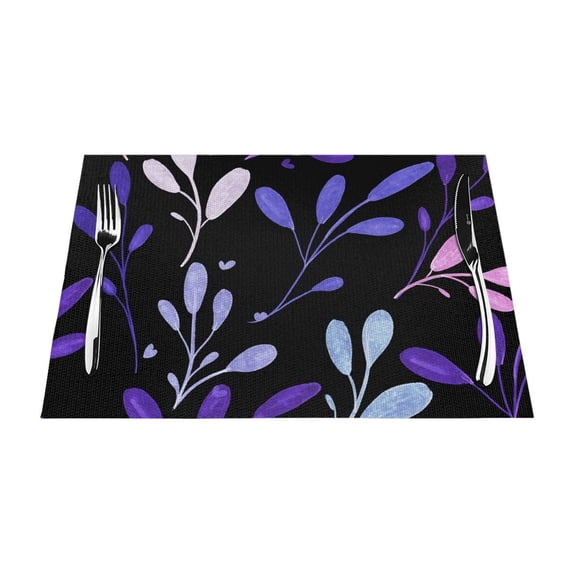 YFYANG Washable Heat-Resistant Placemats, 70% PVC/30% Polyester, Purple Watercolor Plant Kitchen Table Mat, 12" x 18" 6 Pcs