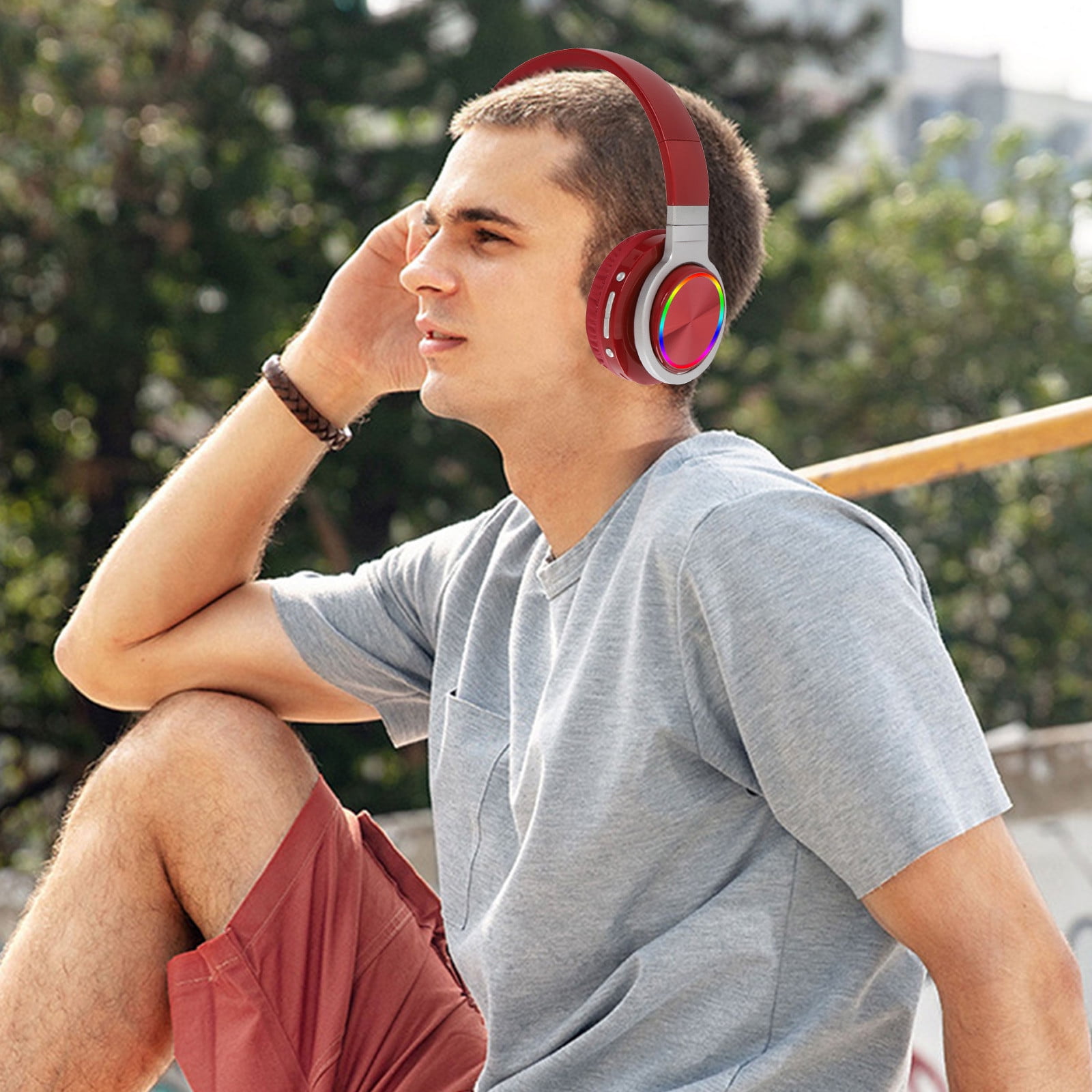 Bluetooth Headphones Over Ear, 65H Playtime and 6 EQ Music Modes Wireless Headphones with Microphone, HiFi Stereo Foldable Lightweight Headset, Deep Bass for Home Office Cellphone PC Ect.(Red)