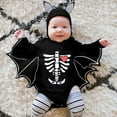 thumbnail image 2 of FAOWME Baby Boy Girl Halloween Outfit Long Sleeve Skeleton Print Breathable Comfortable Cute Bat Romper Jumpsuit With Hats For Party Activity,Black,3-6 Months, 2 of 9