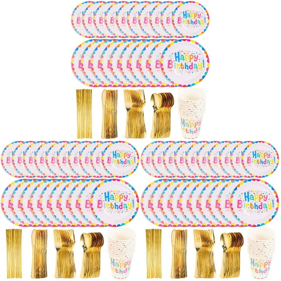 NISHUNA 3 Sets Children Birthday Party Tableware Decorative Girls Birthday Party Supplies