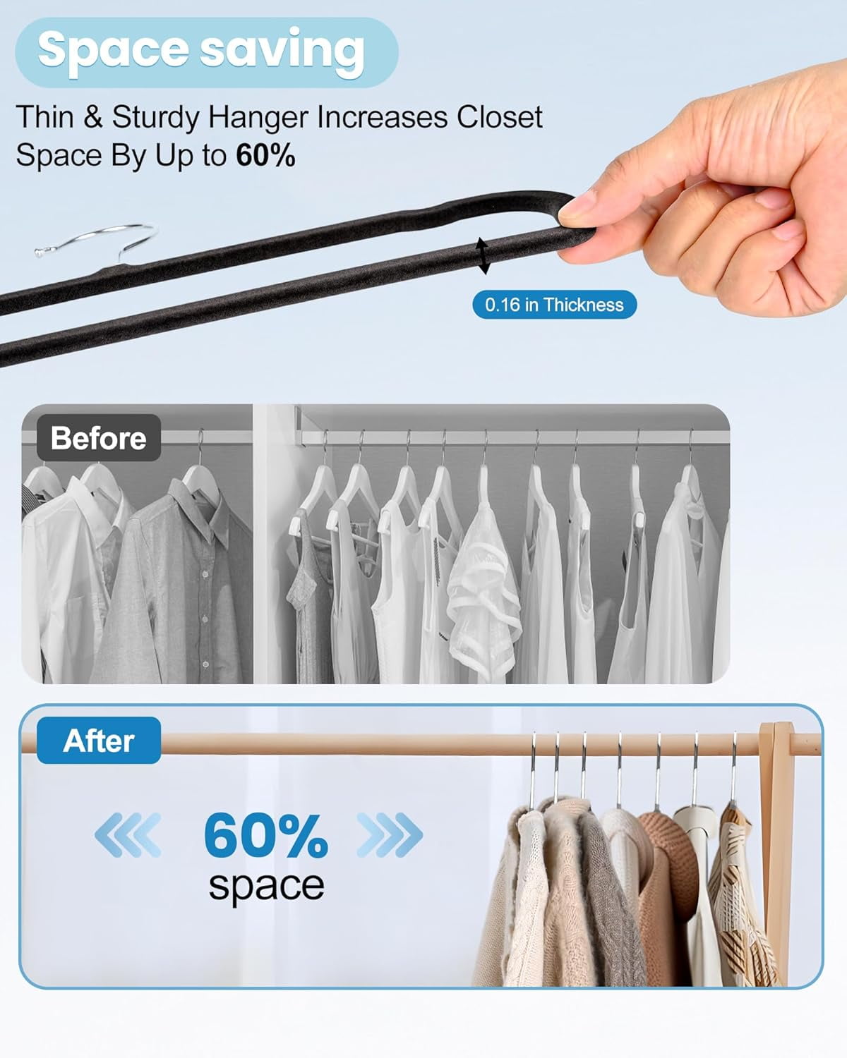 Velvet Pants Hangers with Non-Slip Bar, 20 Pack Felt Trouser Hangers with 360 °   Swivel Hook for Dresses, Shorts, Jeans, and Slacks, Black