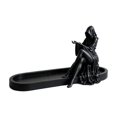 thumbnail image 2 of Incense Holder with Ash Catcher and Hooded Witch Figure, 3D Printed Matte Black, for Gothic Room Decor, Halloween Decoration, 2 of 4
