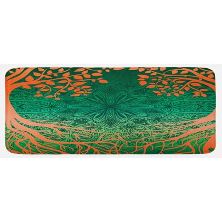 

Ethnic Kitchen Mat Mandala Form Universe Cultural Pattern Surrounded by Branches Design Plush Decorative Kitchen Mat with Non Slip Backing 47 X 19 Orange Green by Ambesonne