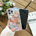 thumbnail image 3 of Funda para iPhone 14 Pro Max para mujer, con marco ondulado rizado, diseño de flores con pintura al óleo retro colorida y rayo láser brillante, compatible con fundas de iPhone (iPhone 14 Pro Max,, 3 of 8