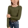 thumbnail image 2 of UACY Girls Long Sleeve Shirt Ribbed Stretchy Crew Neck Cute Pullover Tops Kids Toddler Summer Soft Slim T Shirt Clothes (Army Green, 13-14 Years), 2 of 7
