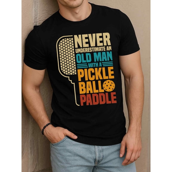 Greenink Old Man Pickleball Paddle Tee men's t shirts black casual 2026 Wearable year-round spring and summer clothing Basic Unisex Shirt Graphic tshirts