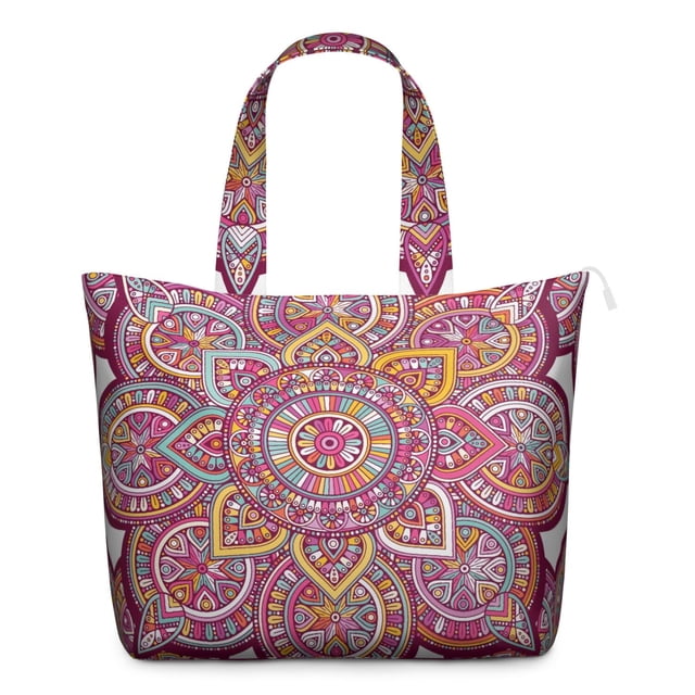 Colorful Dreamy Mala Travel Bag Psychedelic Abstract Pattern Duffel with Spiritual Healing Design for Meditation