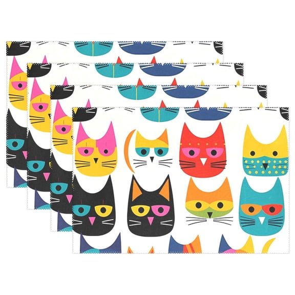 Heads Cats 12×18 inch Placemats Heat Resistant Washable Foldable Rectangular Placemats Set Decoration Indoor Outdoor for Kitchen Dining Table 1PC