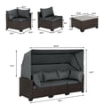 thumbnail image 2 of Haverchair Rattan Patio Furniture Set 6 Pieces with Retractable Canopy Wicker Sectional Sofa Set Daybed Outdoor Furniture Set with Adjustable Backrest and Cushions Storage Table,Gray, 2 of 9