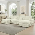 thumbnail image 2 of 138" Oversized Modular Sectional Sofa, U-Shaped Cloud Couch with Removable Ruffles Pleats Skirts and Movable Ottomans, 6 Seater Chenille Sleeper Couch Set, Beige, 2 of 9