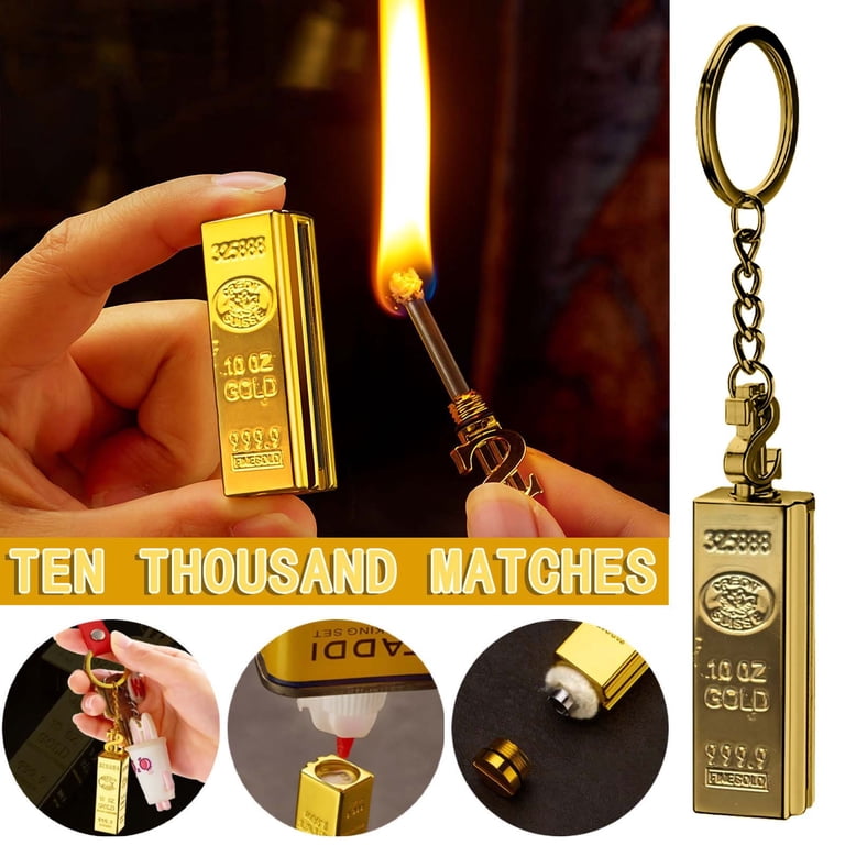 keychain lighter for cigarette Gold Bar Lighter Reusable Flint Striker,Permanent Flint Gold Bar Keychain  Lighter,Gold Bars 10000 Times Match Kerosene Lighter Outdoor Keychain