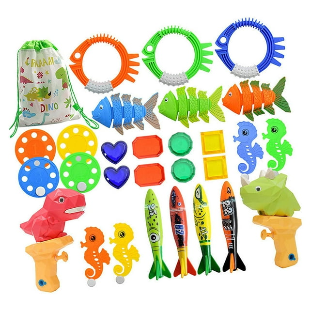 Juguetes de piscina de buceo para niños Anillos de piscina Juguetes de buceo reutilizables Juguetes de natación 29 piezas/set para el patio trasero al