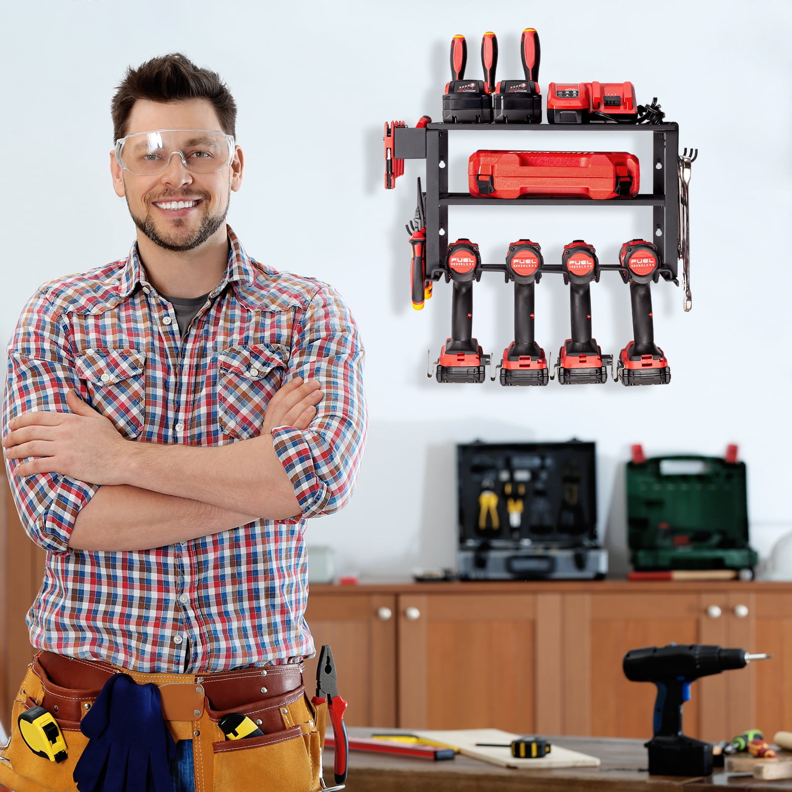 TreeLen Power Tool Organizer Wall Mount, 3 Layers Heavy Duty Drill Holder Suitable for Garage, Workshop and Warehouse