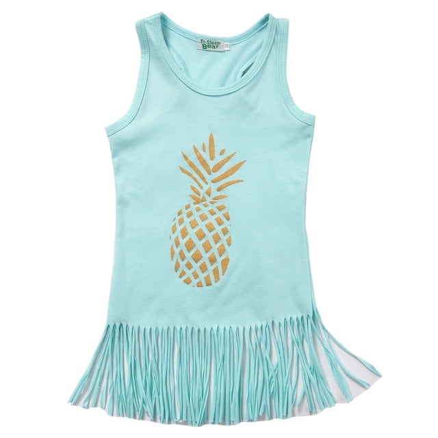 Gupgi Robe Princesse à Franges Imprimé Fruit Ananas Sans Manches Col Ras du Cou Jupe