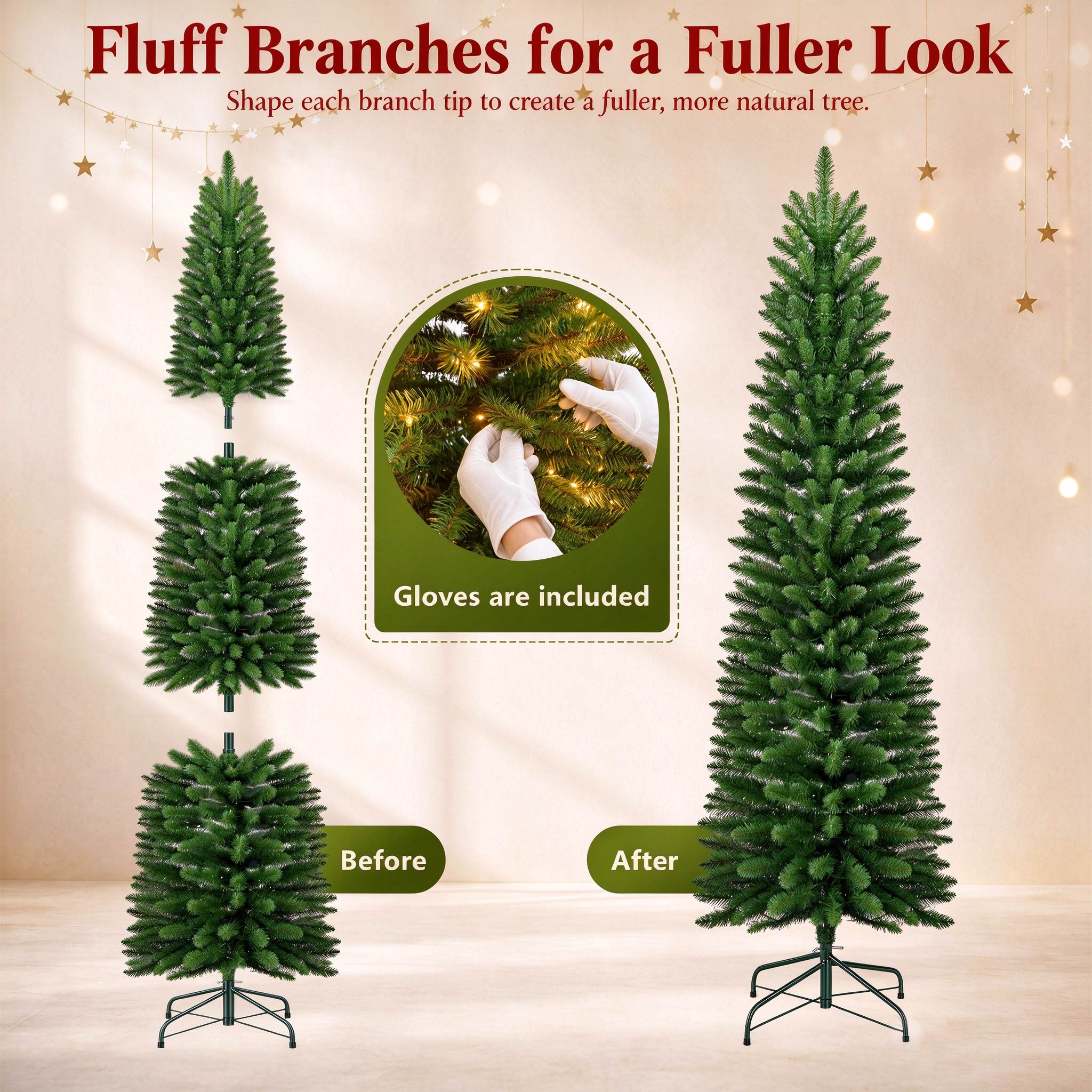 Goosiay 6ft Pre-Lit Pencil Christmas Tree with Remote Control photo 3