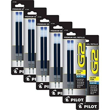 Pilot G2 Gel Ink Refill, 2-Pack for Rolling Ball Pens, Ultra Fine Point, Blue Ink (77288), Pack of 12