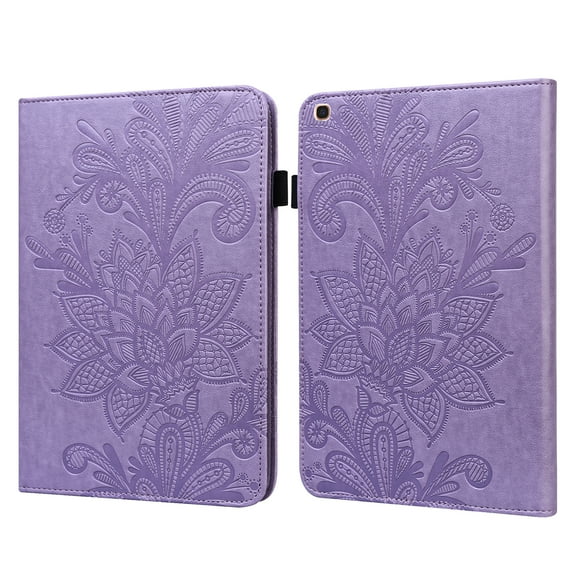 Flower Cover Case for Samsung Galaxy Tab A (10.1 Inch), Tab A 10.1 Case 2019 (Model T510 /T515) - Slim Fit Lightweight Synthetic Leather Protector Wallet Fold Stand Flip Folio Shell (Purple Flower)